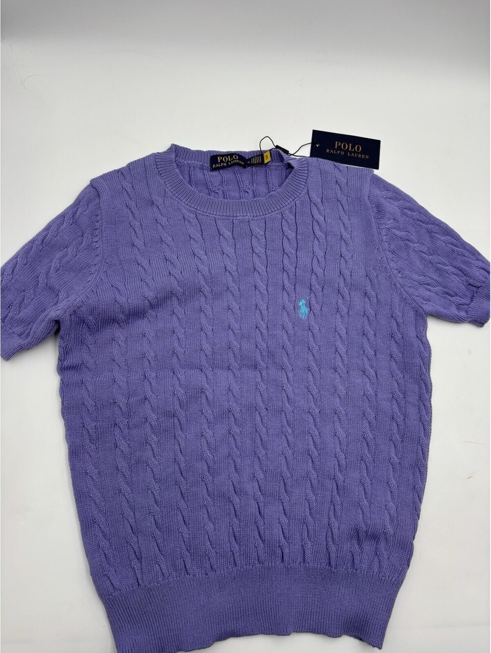 Polo Ralph Lauren NWT Women’s Pima Cotton Short Sleeve Cable Knit Purple XL NEW!